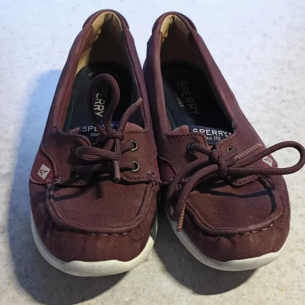 Sperry Burgundy Leather Boat Shoe Sneakers Womens 7 Coastal Preppy STS808209